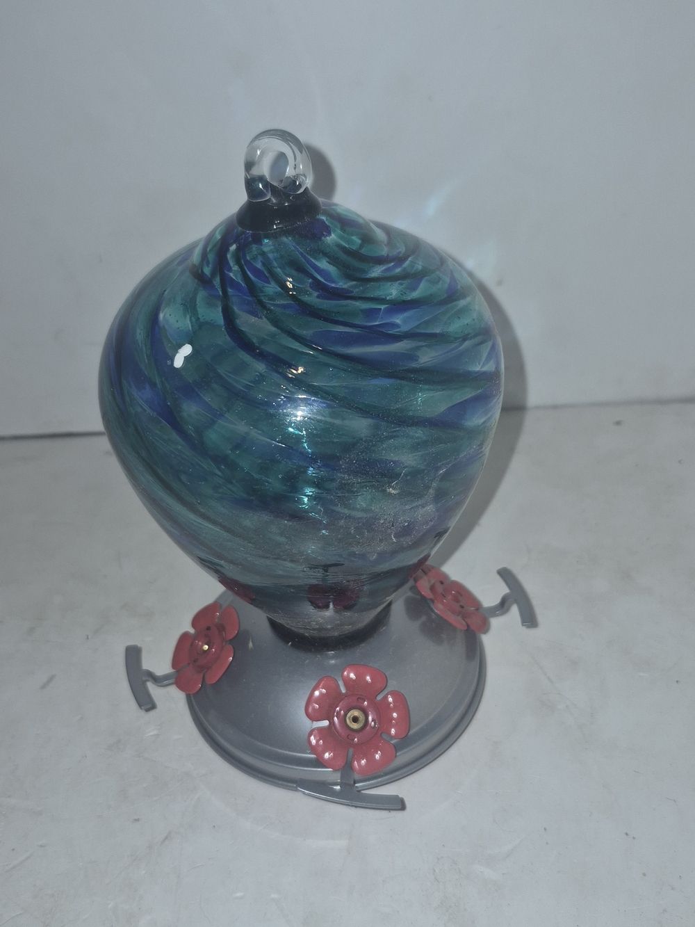 LaElvish Garden Handblown Blue Mermaid Glass Hummingbird Feeder